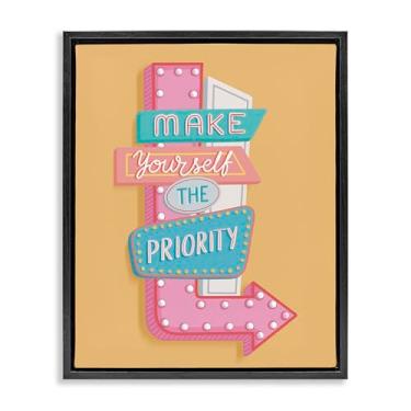 Imagem de Stupell Industries Make Yourself The Priority Framed Floater Canvas Wall Art Design por Nancy McKenzie, moldura flutuante preta, 43 x 53 cm