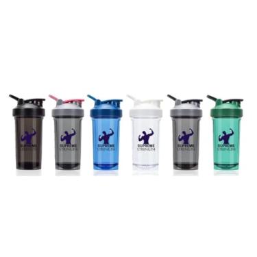 Imagem de Garrafa coqueteleira de proteína Supreme Strength, 6 cores disponíveis, tampa flip à prova de vazamento