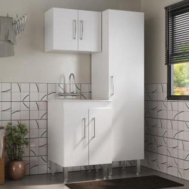 Imagem de Conjunto Armários de Lavanderia com Gabinete e Tanque 45L Multimóveis 