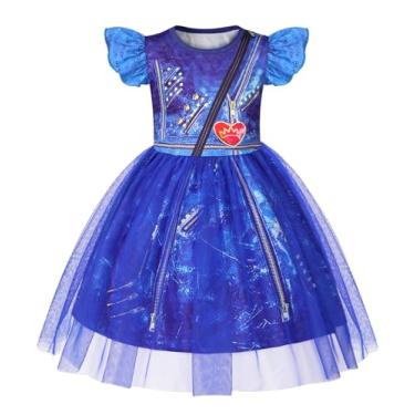 Imagem de Jurebecia Pijamas de princesa para meninas, para crianças, de tule e mangas esvoaçantes, Natal, Azul Evie, 4-5 Anos