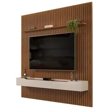 Imagem de Painel Para 75 Pol Ripado Com Bancada Suspensa 275x240cm Pratisk D04 Freijó-off White - Mpozenato