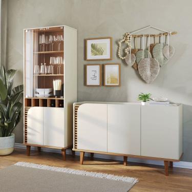 Imagem de Sala de Estar Completa Boss 7 Portas 4 Prateleiras Off White/Freijó - Pnr Móveis