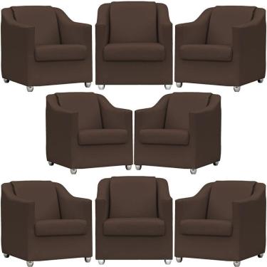 Imagem de Kit 8 Poltronas Mila Corino Cores Pé De Plástico Cromado - Marrom Corino