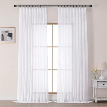 Imagem de OVZME Cortinas Brancas Transparentes De 96" Comprimento, 2 Painéis, Elegantes Painéis Cortina Texturizados Plissados Extra Largos, Voile Com Filtragem Luz Para Portas Correr Vidro, 2X60" Largura X C