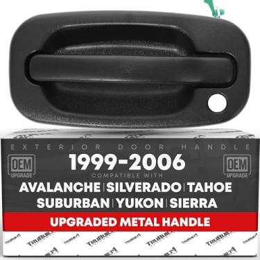 Imagem de Maçaneta externa da porta do motorista, metal atualizado - compatível com Chevrolet Silverado 1999-2006, Tahoe, Suburban, Avalanche; 99-06 GMC Sierra, Yukon - preto texturizado - OEM 15034985, 77261,