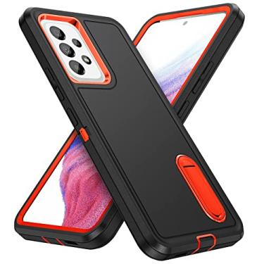 Imagem de IDweel Capa para Galaxy A53 5G com suporte embutido (2022), proteção resistente à prova de choque anti-arranhões Slim Fit capa dura para Samsung Galaxcy A53 5G 6,5 polegadas, preto/laranja