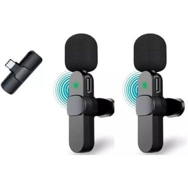 Imagem de Microfone de Lapela Duplo para Celular, Plug and Play, Conector Tipo C, Sem Bluetooth, Preto