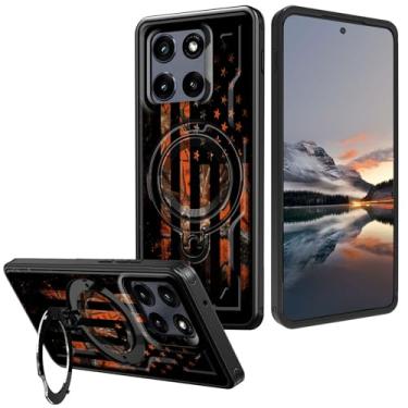 Imagem de Capa para Motorola Moto G Stylus 5G 2025 com suporte e suporte de anel – proteção contra quedas militar, parte traseira rígida de policarbonato à prova de choque e capa de telefone de silicone macio