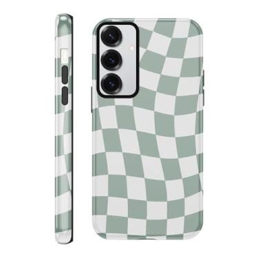 Imagem de Yomjew Linda capa de telefone quadriculada para Samsung Galaxy S23 5G capa de 6,1 polegadas, estampa de malha quadriculada verde coquete design brilhante à prova de choque TPU macio proteção de PC