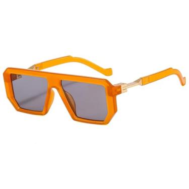 Imagem de Óculos de sol da moda, masculino, feminino, retrô, para dirigir, retangular, armação de metal, proteção UV400, laranja, cinza, BH01