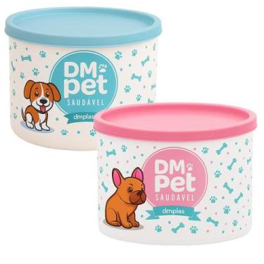 Imagem de Kit 2 Potes de Ração - DMPLAS, Cachorra + Cachorro, Rosa + Azul