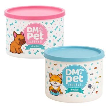 Imagem de Kit 2 Potes de Ração - DMPLAS, Cachorra + Gato, Rosa + Azul