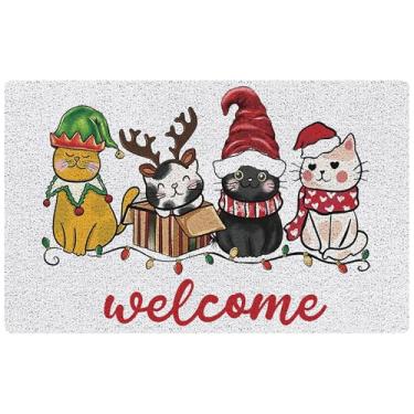 Imagem de NATSUNO Tapete de porta engraçado de Natal para gatos de boas-vindas, capacho de Natal fofo e festivo, entrada interna para ambientes externos, tapetes de Natal para porta da frente, 43 x 76 cm