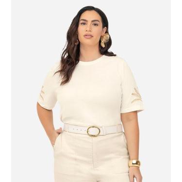 Imagem de Blusa Feminina Manga Curta Secret Glam Bege, Plus G4, Bege