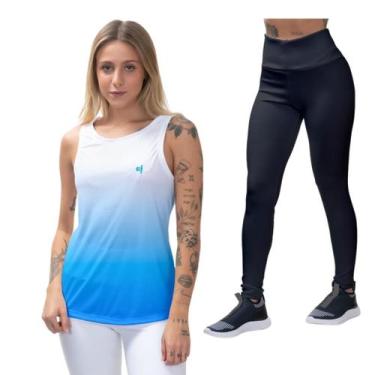 Imagem de Kit Camiseta Regata Feminina Calça Legging Slim Corrida Yoga Academia 