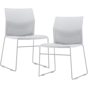 Imagem de Kit 02 Cadeiras Empilhável Fixa Link F02 Base Aço Cinza Branco - Lyam Decor