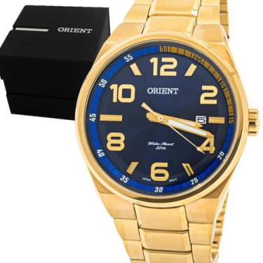 Imagem de Relógio Masculino Orient Dourado Azul Sport Original Resistente à Água