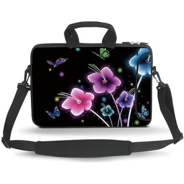 Imagem de HYUTOTA 14 15 15,4 15,4 15,6 polegadas bolsa carteiro bolsa de transporte com alça bolso acessório serve para notebooks/notebooks/tablet/pad de 14 a 15 polegadas (flores coloridas)