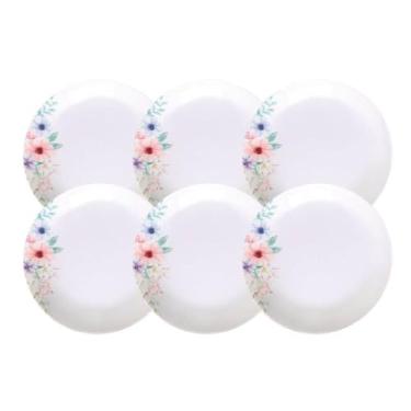 Imagem de Jogo 6 Pratos Fundos 22cm Porcelana Tramontina Floratta Sopas Caldos Mesa Posta