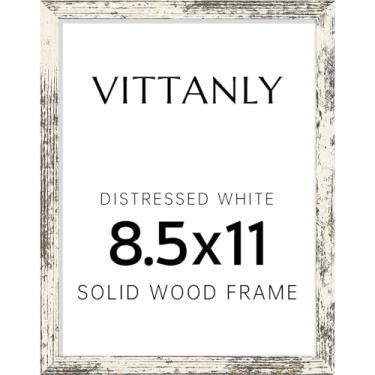 Imagem de Vittanly Porta-retrato de 21 x 28 cm, moldura de madeira maciça com acrílico, inclui tapete de 15 x 20 cm, pendurar na parede ou mesa para fotos, decoração de casa, branco envelhecido, 1 pacote