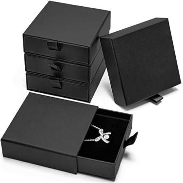 Imagem de DPWOUM 8 caixas de presente pretas para joias, pequenas caixas de presente, papelão com tampas e almofada, para mulheres, para colares, anéis, pulseiras, brincos