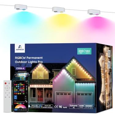 Imagem de APPECK Luzes permanentes para ambientes externos Pro 61 m, 144W RGBCW Eaves Lights com 144 luzes LED, 80 lm, cortáveis, 111 modos de cena, iluminação IP67 à prova d'água para decoração de Halloween