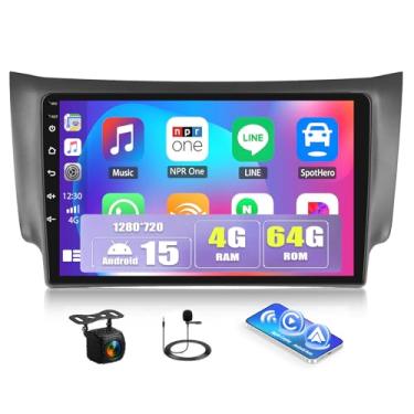 Imagem de [4 + 64 GB] Estéreo automotivo Android 15 para Nissan Sentra Sylphy B17 2013-2017 com Carplay e Android Auto, rádio veicular com tela sensível ao toque de 25 cm com conexão espelhada, Wi-Fi, GPS, FM