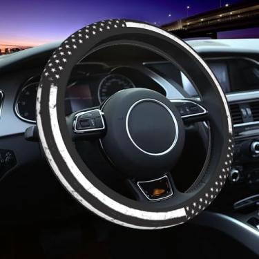 Imagem de Capa de volante preta bandeira americana retrô bandeiras americanas acessórios de volante para carro universal 38 cm capa de volante dos EUA feminina masculina antiderrapante respirável protetor de