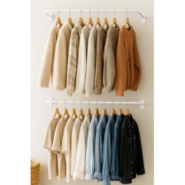 Imagem de Kit 2 Araras de Parede para Roupas – Haste Metálica Resistente para Closet e Quarto (Branco)