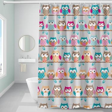 Imagem de Bestfaith Forro de cortina de chuveiro de plástico, cortina de chuveiro premium EVA 5G Coruja, cortinas de chuveiro para banheiro com 3 pesos magnéticos e ilhós à prova de ferrugem (coruja, 183 x 183