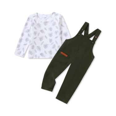 Imagem de Conjunto de roupas WESIDOM Toddler Boy Overalls 3-4T com top Army Gree