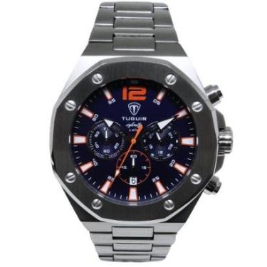 Imagem de Relógio Cronógrafo Masculino de Aço Tuguir Analógico Infinity GCS-1271 Prata e Azul-Masculino