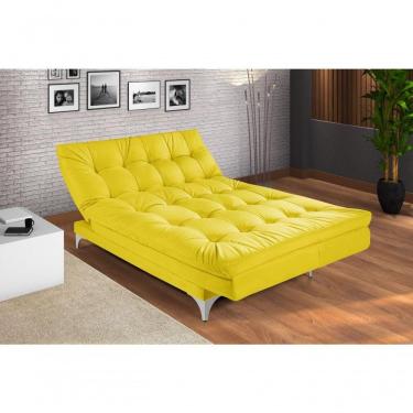 Imagem de Sofá Cama Versátil 3 Lugares Império Reclinável Casal Pés De Alumínio Espuma Especial D33 Suede Amarelo 374