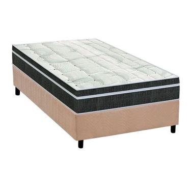 Imagem de Cama Box Solteiro: Colchão Molas Orthoflex Bonnel Venezia + Base CRC Suede Bege(78x188)