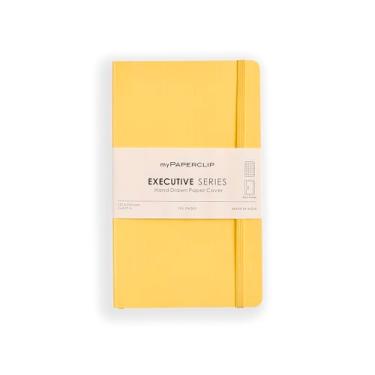 Imagem de myPAPERCLIP Executive Series Caderno quadriculado médio/quadriculado | 192 páginas, 80 g/m2, capa macia, tamanho médio (12,7 x 21 cm) | Base plana | Marcador, fecho elástico e bolso traseiro | Amarelo