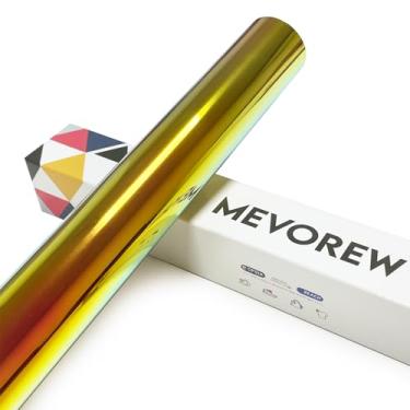 Imagem de MEVOREW Vinil holográfico dourado de transferência de calor 30,5 cm x 1,8 m HTV holográfico para camisas, ferro holográfico em vinil para máquina de prensa térmica, brilho málico, fácil de cortar e