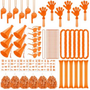 Imagem de Soulchen 180 peças laranja escola time Spirit acessórios a granel Team Spirit Day sortido palitos de trovão apitos apitos megafone torcida pompons óculos adesivo para eventos esportivos