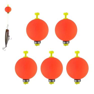 Imagem de ZGGAZCA 5 peças boias de espuma para pesca boias pequenas boias de rolhas a granel conjunto para isca de peixe truta, pesca inferior redonda botão de pressão boia de espuma (2,5 cm)