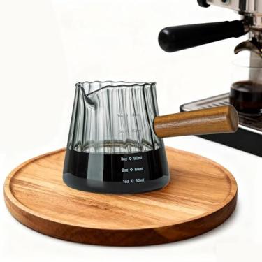 Imagem de FANTESTICRYAN Xícara de café expresso de 170 g, copo medidor de vidro cinza escuro, bico em forma de V, dreno de café expresso com alça de vidro para lava-louças, acessórios de café leite e chá (cinza
