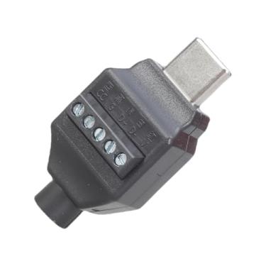 Imagem de Conector macho tipo C sem solda, 5 pinos, 4 pinos, terminal de crimpagem, adaptador de cabo de reparo fácil de montar, plugue USB tipo preto