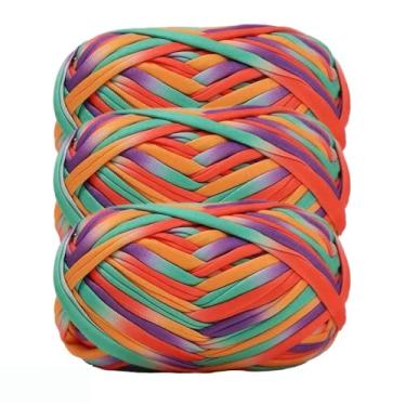 Imagem de Pacote com 2 camisetas de tecido elástico de crochê, fita grossa de tecido de poliéster de tricô à mão estilo boêmio para sacos de crochê/cestas/tapetes - personalizado