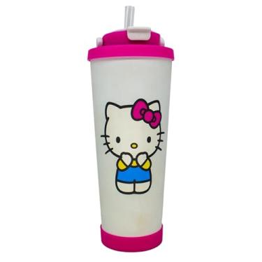 Imagem de Zona Criativa – Copo Spring 850ml Hello Kitty | Copo Térmico c/Parede Dupla em Inóx, Base Antiderrapante, Tampa Antivazamento, Canudo + Limpador | Ideal para Levar Bebida com Segurança