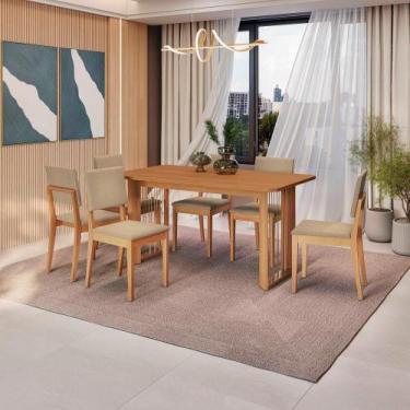 Imagem de Conjunto Sala De Jantar Dora Em Madeira Maciça 6 Cadeiras Boucle Bege 