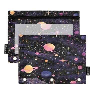 Imagem de Wassud Design de ilustração de astronomia (4) 2 pacotes de pastas de fichário com 3 furos de bolso, organizador de fichários para casa, escritório