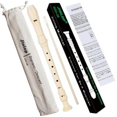 Imagem de Jinlop Instrumento de gravador soprano para crianças iniciantes e estudantes - flauta estilo alemão de 8 furos com gráfico de dedos, bastão de limpeza e bolsa de algodão como presente para amantes de