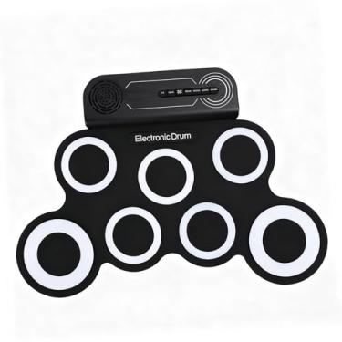 Imagem de SPYMINNPOO Conjunto de Tambor Eletrônico, Portátil, 7 Almofadas, Conjunto de Tambor Elétrico Com Pedais e Baquetas para Crianças, Iniciantes