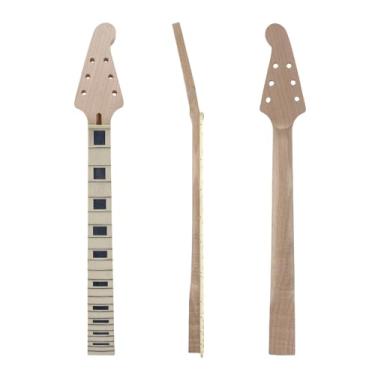 Imagem de YoungMonic Substituição de pescoço de guitarra elétrica mogno de 61,75 cm (perfil C) escala de bordo de 22 trastes com porca normal embutida de encadernação e bloco, peças de guitarra de salto