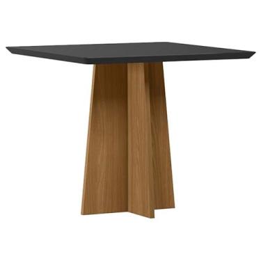 Imagem de Mesa de Jantar para 4 Lugares 90cm Tampo Quadrado com Vidro Anitta Ypê/Preto - New Ceval