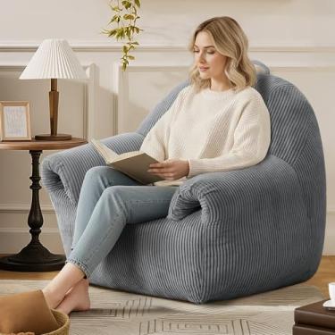 Imagem de Peace nest Cadeira de pufe para adultos, sofá grande e preguiçoso com apoios de braço, confortável, pufe com enchimento de chão, cadeiras para relaxar na leitura no quarto, sala de estar, lounge