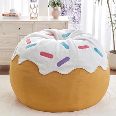 Imagem de Cadeira Donut Bean Bag – Sofá fofo com enchimento – Ideal para decoração de quarto e dormitório de meninas – Cadeira grande para adolescentes e crianças – Mobiliário de pelúcia para quarto e sala de